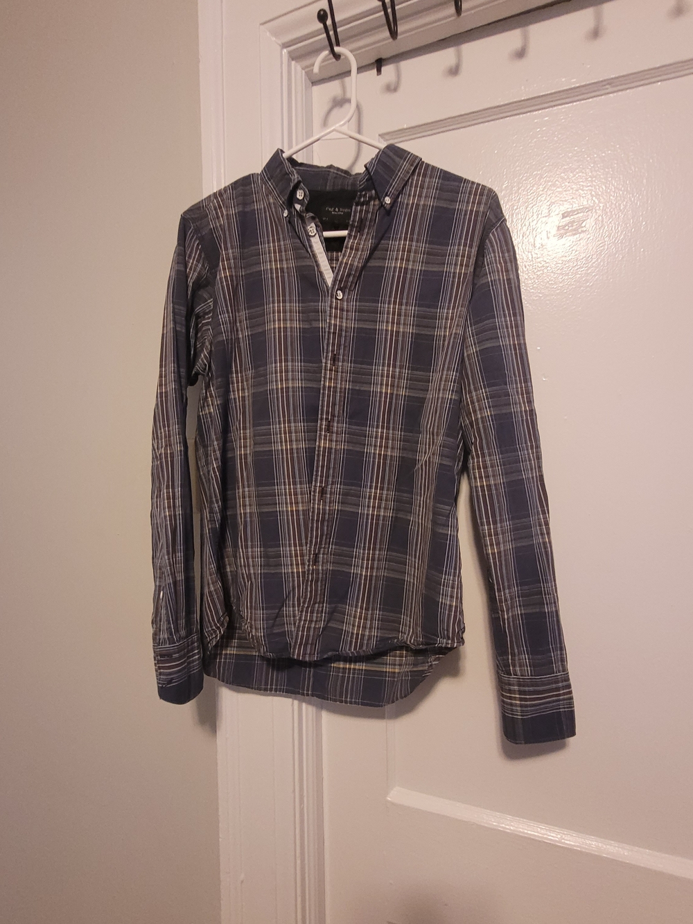 rag & bone Men's Navy and White Plaid Button-Down Shirt